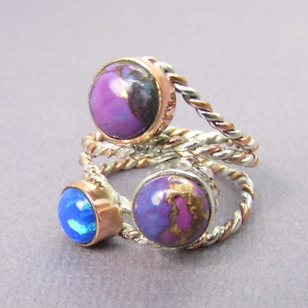 Sterling Silver Charoite & Opal Cabochon Ring size 6 NEW - Picture 3 of 9